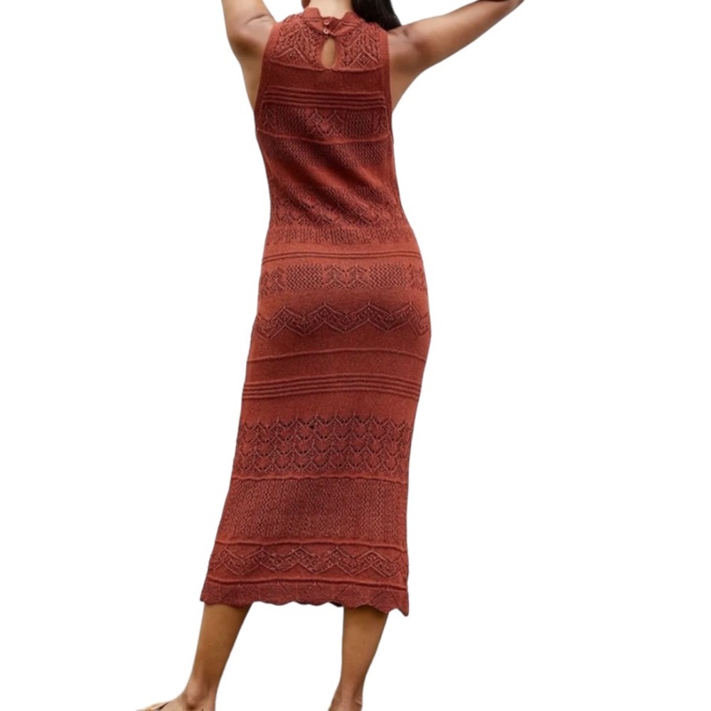 By Anthropologie Crochet sleeveless beachy vacation maxi dress in Rust small